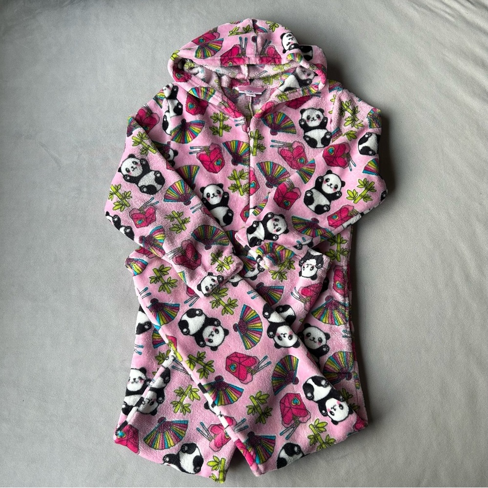 Candy Pink ~ Fleece Hooded Onesie ~ Girls Size 14/16 ~ Panda Fans Bamboo